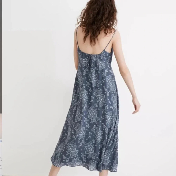 Madewell tie back button front midi dress blue floral sleeveless size 0 J32 - Picture 3 of 14